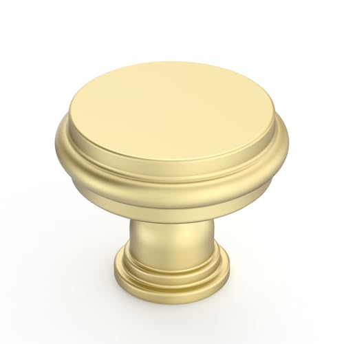 Amerdeco 10 Pack Brushed Gold Cabinet Knobs 1.3 Inch(32mm) Single Hole Zinc Solid Kitchen Cabinet Handles Round Cabinet Drawer Pulls - color: Brushed Gold, size: 1.3"/32MM Single Hole