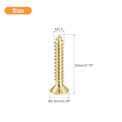 uxcell 20Pcs Brass Wood Screws, M3.5 x 20mm Phillips Flat Head Self Tapping Screw Woodworking Screw for Door Hinges, Wooden Furniture, Home Appliances - size: M3.5 x 20mm