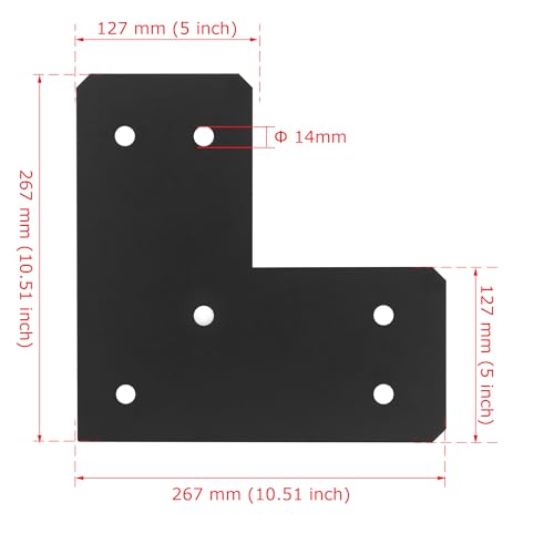 4 PCS 10" Flat L Brackets for 6x6 Lumber, 5" Width Mending Plates - size: Fit 6x6 Lumber