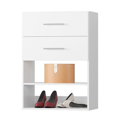 2 Drawer Short Tower Closet Unit, Modular Closet System, Wood Closet System Organizer with Storage for Walk In Closets, Clothing Rack Closet for Hanging Clothes, Bedroom, White, 31.5"W - color: White, size: 31.5" Wide, style: 2 Drawer Short Tower