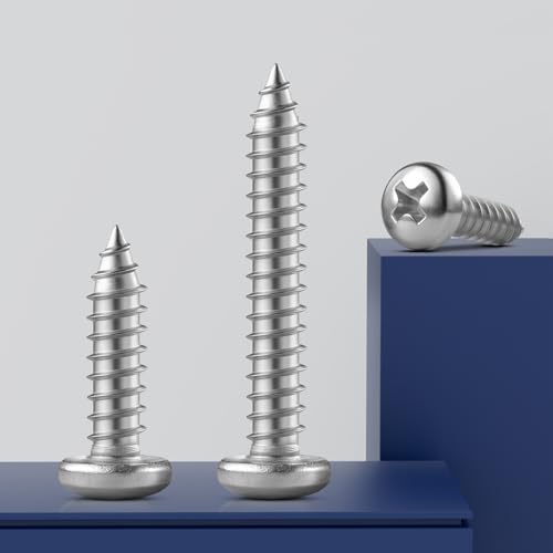#8 x 1 Inch Pan Head Wood Screws, Phillips Drive, Stainless Steel 304 (18-8), Self Tapping for Wood, Sheet Metal Screws, 100 Pack - color: Silver, size: #8 x 1"