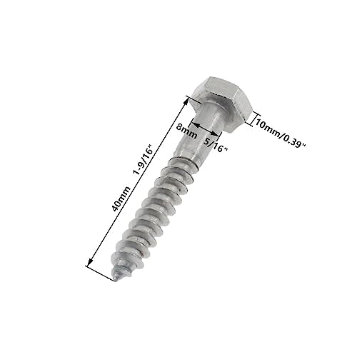 5/16"*1-9/16"304 Stainless Steel Hex Head Lag Screws,SAFYY Heavy Duty Lag Bolt Screws for Wood Hexagon Head Screws 25 Pack - size: M8*40 25 PCS