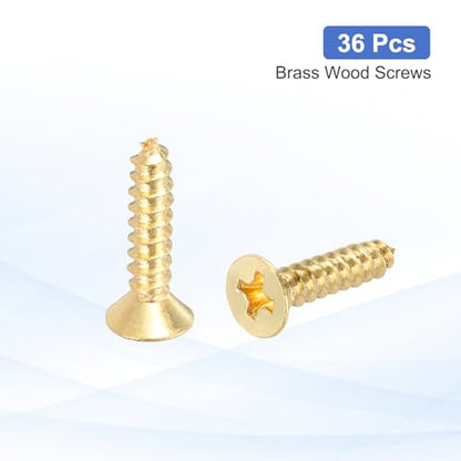MECCANIXITY 36 Pcs Brass Screws, M3.5 x 16mm Solid Phillips Flat Head Self-Tapping Wood Screw Fasteners for Woodworking Furniture Repair Photo Frame Drywall Home Appliances - size: M3.5 x 16mm