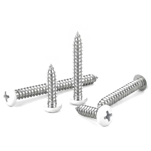 #10 x 1/2" Pan Head Wood Screws, Sheet Metal Screws Self Tapping Screws, Stainless Steel 18-8 (304), White Head, Screwdriver Bit Included, 50 PCS - size: #10 x 1/2"