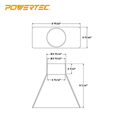 POWERTEC 70151V 4 in. x 10 in. Dust Hood Rectangular Funneled Shape - size: 10" x 4" x 9"