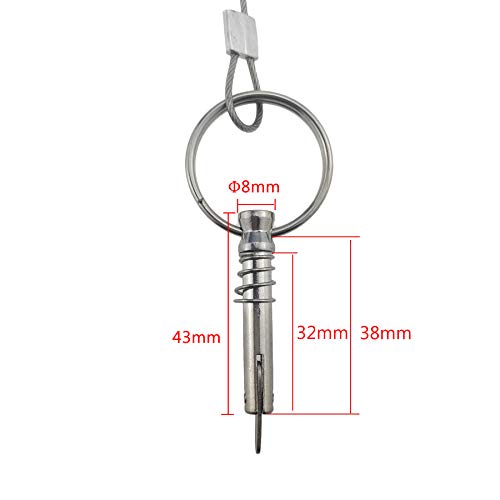 NRC&XRC 4PCS Quick Release Pin Bimini Top Pins 1/4" with Lanyard for Boat Bimini Top Deck Hinge Or Jaw Slide Clamp Bracket Marine Hardware (Quick Release Pin with Ring)