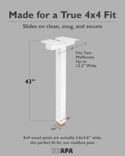 Ilyapa Double Mailbox Post for Outside - 43x4x4 inch White Metal Dual Mailboxes Post for Outside with Universal Mounting Bracket Plate for 2 Mailboxes - color: White Double