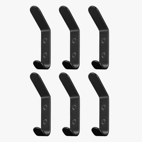 Homeforia Black Wall Coat Hooks, High-End Metal, Heavy Duty, Set of 6 - color: Black, size: Pack of 6
