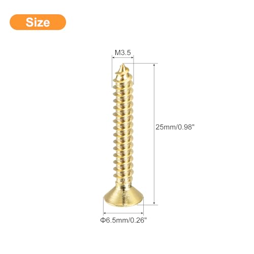 uxcell 20Pcs Brass Wood Screws, M3.5 x 25mm Phillips Flat Head Self Tapping Screw Woodworking Screw for Door Hinges, Wooden Furniture, Home Appliances - size: M3.5 x 25mm