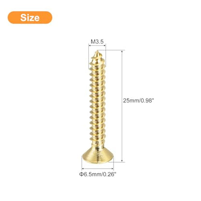 uxcell 20Pcs Brass Wood Screws, M3.5 x 25mm Phillips Flat Head Self Tapping Screw Woodworking Screw for Door Hinges, Wooden Furniture, Home Appliances - size: M3.5 x 25mm
