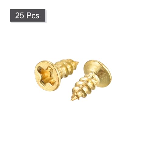 uxcell Brass Wood Screws, M2.5x6mm Phillips Flat Head Self Tapping Connector for Door Hinges, Wooden Furniture, Home Appliances 25Pcs - size: M2.5x6mm