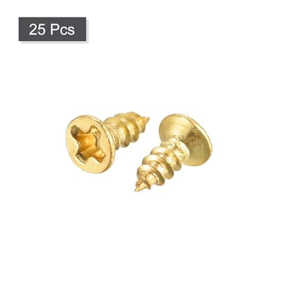 uxcell Brass Wood Screws, M2.5x6mm Phillips Flat Head Self Tapping Connector for Door Hinges, Wooden Furniture, Home Appliances 25Pcs - size: M2.5x6mm