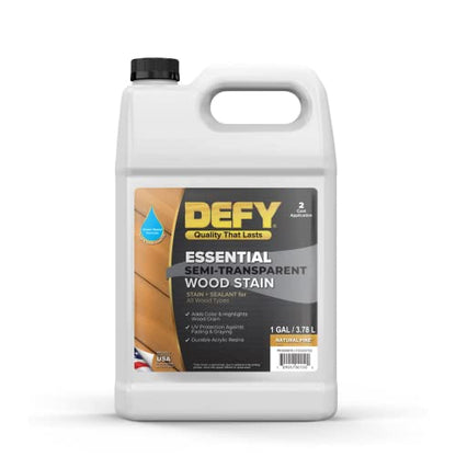 DEFY Essential Semi-Transparent Outdoor Wood Stain and Sealer in One, 1 Gallon, Natural Pine - Wood Sealer Outdoor Waterproof Deck Stain - color: Natural Pine