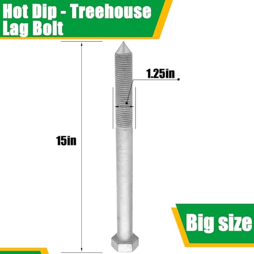 1 Pc Treehouse Lag Bolt Hot Dip Galvanized Hex Head Lag Screws for Treehouse Brackets Hardware Deck Construction Wood Framing Heavy Duty (1.25 x 15 Inch) - size: 1.25 x 15 inch