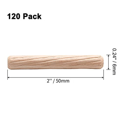 120Pcs 1/4"x2" Hardwood Fluted Dowel Pins for Woodworking DIY - size: 1/4" x 2"