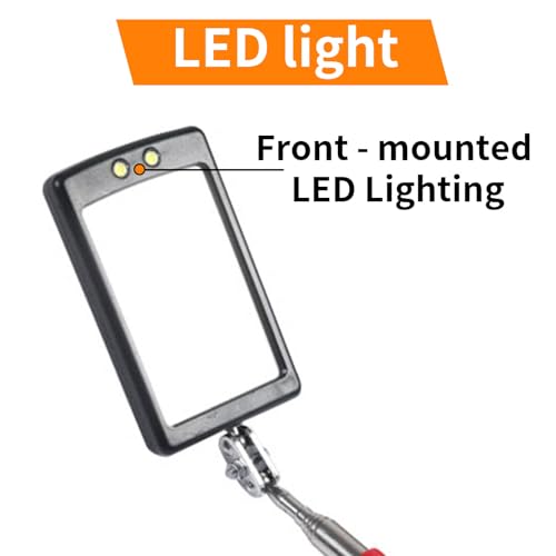 Extendable Inspection Mirror, 360-Degree Rotation LED Inspection Mirror - size: 1 Pack