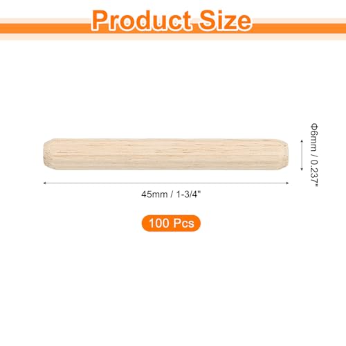 uxcell 100Pcs 0.24" x 1-3/4" Wooden Dowel Pins, Wood Dowels Rods, Furniture Woodworking Grooved Fluted Pin, Wooden Dowels Fluted for Craft, DIY Projects - size: 0.24" x 1-3/4"