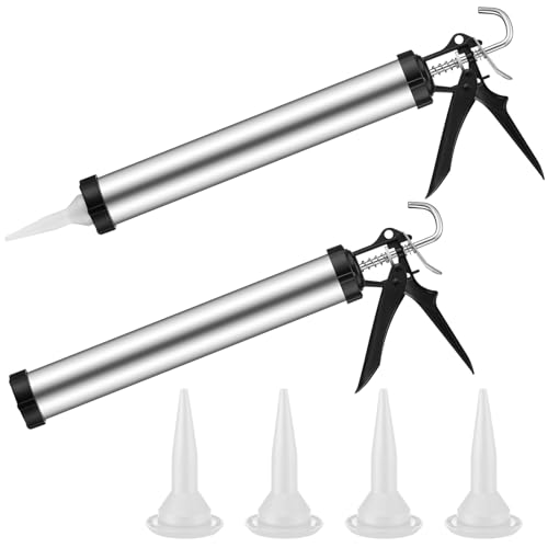 Lasnten 2 Pack Sausage Caulking Gun with 4 Cone Nozzles, Gray - color: Gray