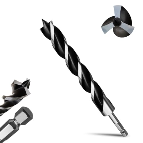 1-1/4"×12" Professional Auger Drill Bit for Wood with Quick Change 1/2" Hex Shank- 3-Cutter Design with Dual-Flute for Fast Chip Removal, Fits Hardwood, Softwood, PVC, Drywall & Tree Stumps - size: 1-1/4"×12"