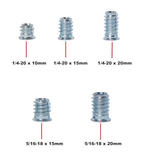 220pcs Threaded Inserts for Wood, 1/4-20 x 10mm 15mm 20mm, 5/16-18 x 15mm 20mm, Wood Screw Insert Nut - size: 1/4-20 x 10/15/20mm & 5/16-18 x 15/20mm*220pcs
