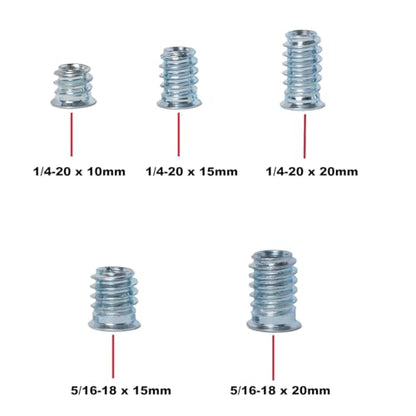 220pcs Threaded Inserts for Wood, 1/4-20 x 10mm 15mm 20mm, 5/16-18 x 15mm 20mm, Wood Screw Insert Nut - size: 1/4-20 x 10/15/20mm & 5/16-18 x 15/20mm*220pcs