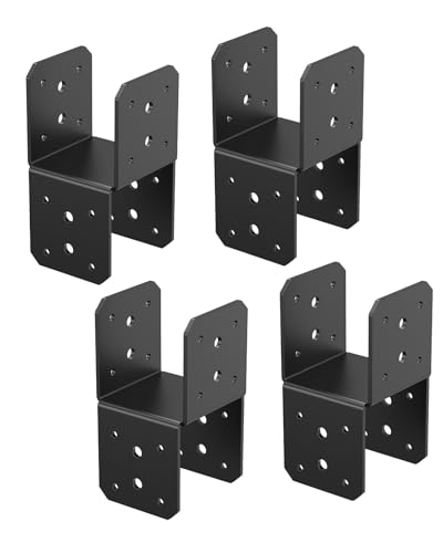 4x4 Post Bracket Kit for Wood Posts, Pergola, Decks, Porches, Beams - color: Black
