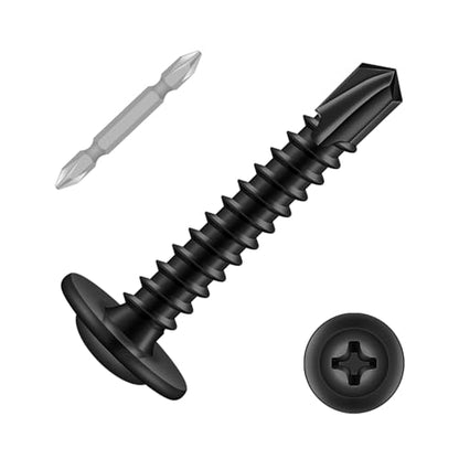 #8 x 3/4" Sheet Metal Screws, 200 PCS Etauwe Fast Self Tapping Screws for Metal, Phillips Modified Truss Head Self-Drilling Screws, Screwdriver Bit Included, Black - color: Black, size: #8 x 3/4"