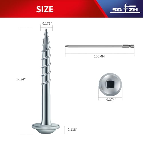 Pocket Hole Screws #8 x 1-1/4" (720Pcs) 4lb. Carbon Steel, Zinc Plated, Washer Head, Coarse Thread, Square Drive,150MM Drive Bit Included - color: Zinc Plated, size: #8 x 1-1/4"