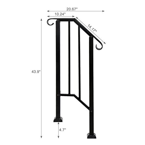 Outdoor Handrail for 1-2 Steps, Real Iron Step Railing with Stainless Mounts Powder Coated Safety Rail Garden Steps Heavy Duty Hand Rail for Entryway Matte Black