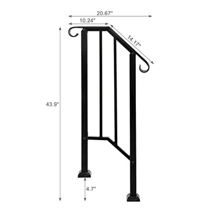 Outdoor Handrail for 1-2 Steps, Real Iron Step Railing with Stainless Mounts Powder Coated Safety Rail Garden Steps Heavy Duty Hand Rail for Entryway Matte Black