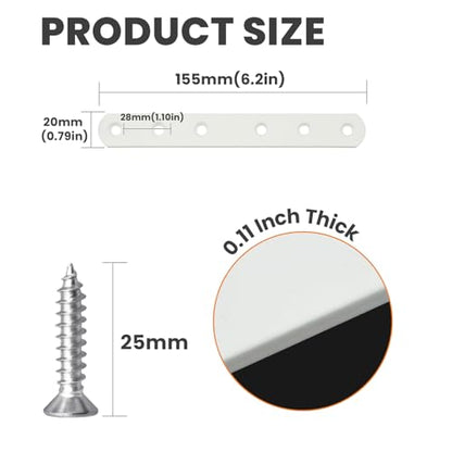 Alise Flat Bracket,6-1/5in White Mending Plate Flat Brace for Wood Shelves - color: White, size: 6-1/5 Inch