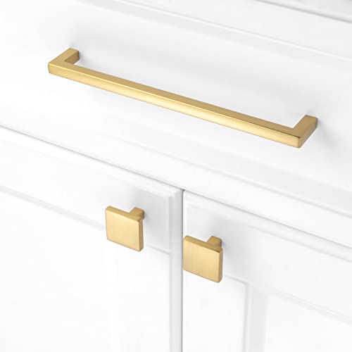 KOOFIZO 10 Pack Brushed Gold Cabinet Knobs Square Single Hole Pulls K03 - color: Brushed Gold, size: Knob 1 - 10Pcs