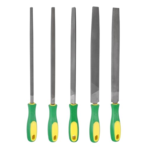 HARFINGTON 5pcs Metal File Set 10" Fine Teeth High Carbon Steel Hand Files with PP Handle Square/Flat/Triangle/Half-Round/Round for Metal Wood Stone Grinding Polishing Engraving - size: 10 Inch, style: Fine Teeth