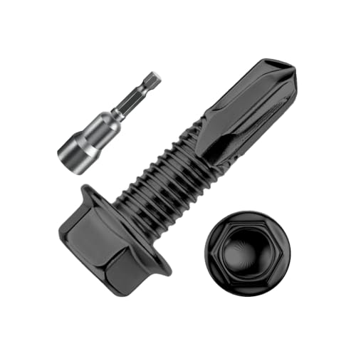 Wensilon (60Pcs) 2lbs 5/16×1-1/4" Black Hex Head Self Drilling Screws, 410 Stainless Steel Metal SheetScrews，TEK Screws, Sheet Metal Self Tapping Screws - color: Black, size: 5/16×1-1/4"