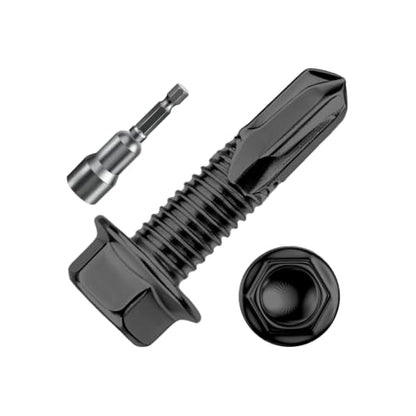 Wensilon (60Pcs) 2lbs 5/16×1-1/4" Black Hex Head Self Drilling Screws, 410 Stainless Steel Metal SheetScrews，TEK Screws, Sheet Metal Self Tapping Screws - color: Black, size: 5/16×1-1/4"