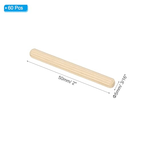 PATIKIL 3/16" x 2"(5 x 50mm) Wood Dowel Pins, 60 Pack Fluted Wooden Dowel Pin Straight Groove Rods for Furniture Door Art Crafts Projects - size: 3/16" x 2"