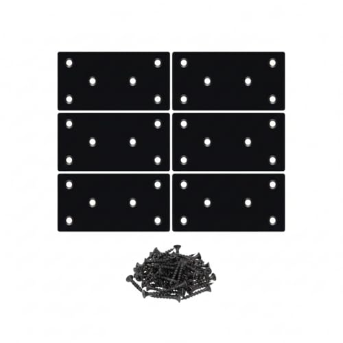 6pcs Flat Mending Plate, 3.11x1.57 Inch(80x40mm), Metal Bracket with Holes, Metal Plates for Wooden Furniture, Flat Brackets for Wood, with Screws, Black - size: 3.15"x1.57'