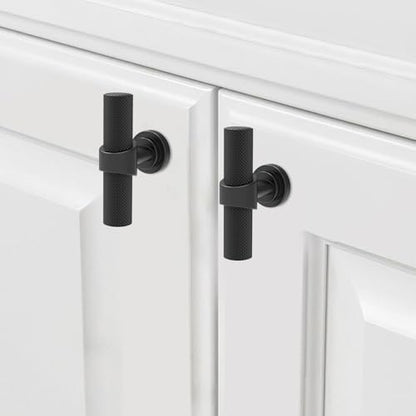 10 Pack Cabinet knurled Knobs Matte Black Kitchen Cabinet Knobs Aluminum and Zinc Alloy Drawer Pulls Solid Cabinet Hardware - color: Matte Black, size: 1.38'' Diameter(35mm)