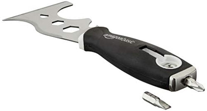 Amazon Basics 14-IN-1 Soft Grip Painters Tool with Hammer End, Paint Scraper, Nail Puller, Roller Cleaner, 3", Black