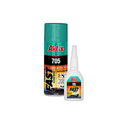 Akfix - GA055 705 Fast Adhesive CA Glue (0.7 oz.) with Activator (3.38 fl oz.) [Clear Super Glue Adhesive and Accelerator Spray] - size: 0.7 oz