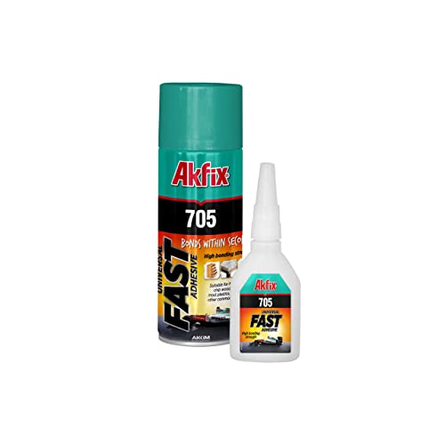 Akfix - GA055 705 Fast Adhesive CA Glue (0.7 oz.) with Activator (3.38 fl oz.) [Clear Super Glue Adhesive and Accelerator Spray] - size: 0.7 oz