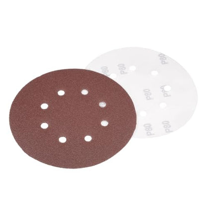 uxcell 10Pcs 7 Inch 8 Hole Hook and Loop Sanding Disc 80 Grit Flocking Sandpaper Random Orbital Sander Paper - size: 80 Grit