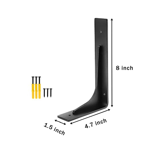 8"x 4.7" Shelf Brackets,L Shelf Brackets, Vertical Angle, Premium Alloy Metal Heavy Duty Shelf Bracket, high Strength Mounting Hardware Included, Corner Brace Joint,Pack of 4. (8 inch L+Beam) - size: 8 inch x 4.7 inch L+BEAM