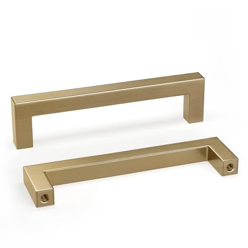 Goldenwarm 10 Pack Champagne Bronze Cabinet Pulls Gold Cabinet Handles 5 Inch Champagne Drawer Pulls Brushed Bronze Drawer Handles Kitchen Dresser Hardware T Bar Square Hardware for Dresser Bedroom - color: Champagne Bronze, size: 5in Hole Centers
