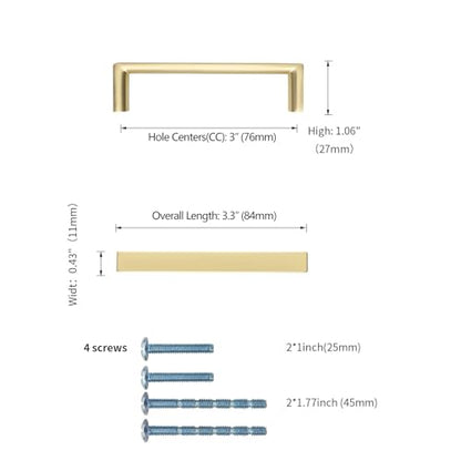 10 Pack 3 Inch(76mm) Gold Cabinet Pulls, Kitchen Hardware - color: Gold, size: 3"/76MM Hole Center, style: 10 Pack