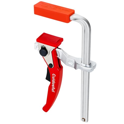 Track Saw Clamp for T-Track and Guide Rails – Heavy Duty Quick Release Clamp with Non-Marring Pads, Compatible with Festool, Makita, Dewalt and MFT Tables for Woodworking Hold Down - color: 1 Pack Red