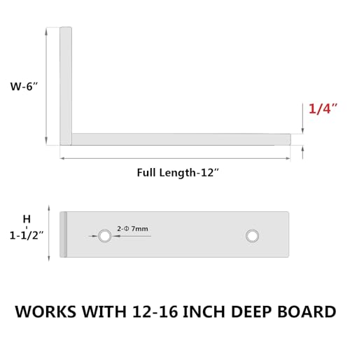 NEODROP 8-Pack 12 Inch Heavy Duty Shelf Brackets, Premium Floating L Bracket for Wall, Kitchen, Mantel Shelves Support | Quarter Inch (1/4") Thick | Black Powder Coated Steel - size: 12 Inch, style: 8 Pack