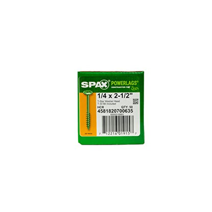 SPAX 1/4" x 2-1/2" Exterior Washer Head Structural Wood Lag Screws Powerlags Torx T-Star (50 EA) Bit Included Heavy Duty Rust Resistant - size: 1/4 x 2-1/2"