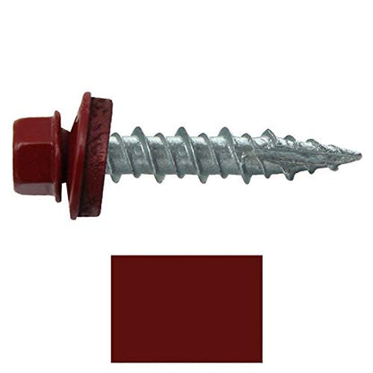 10 x 1 Colonial RED Metal Roofing Screws - Hex Washer Head- Self-Starting/Tapping - EPDM Washer. 1 Bag - 250 Screws - color: COLONIAL RED, size: 1"