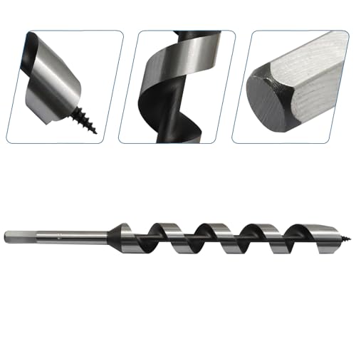 Hordion 1" Wood Auger Drill Bit, 12 Inch Long Ship Auger Bit with Hex Shank